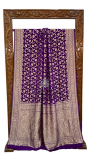 Purple Pure Khaddi Georgette Handloom Banarasi Saree - The Handlooms