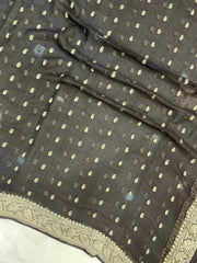 Pure Georgette Dupatta - Black silver zari - The Handlooms