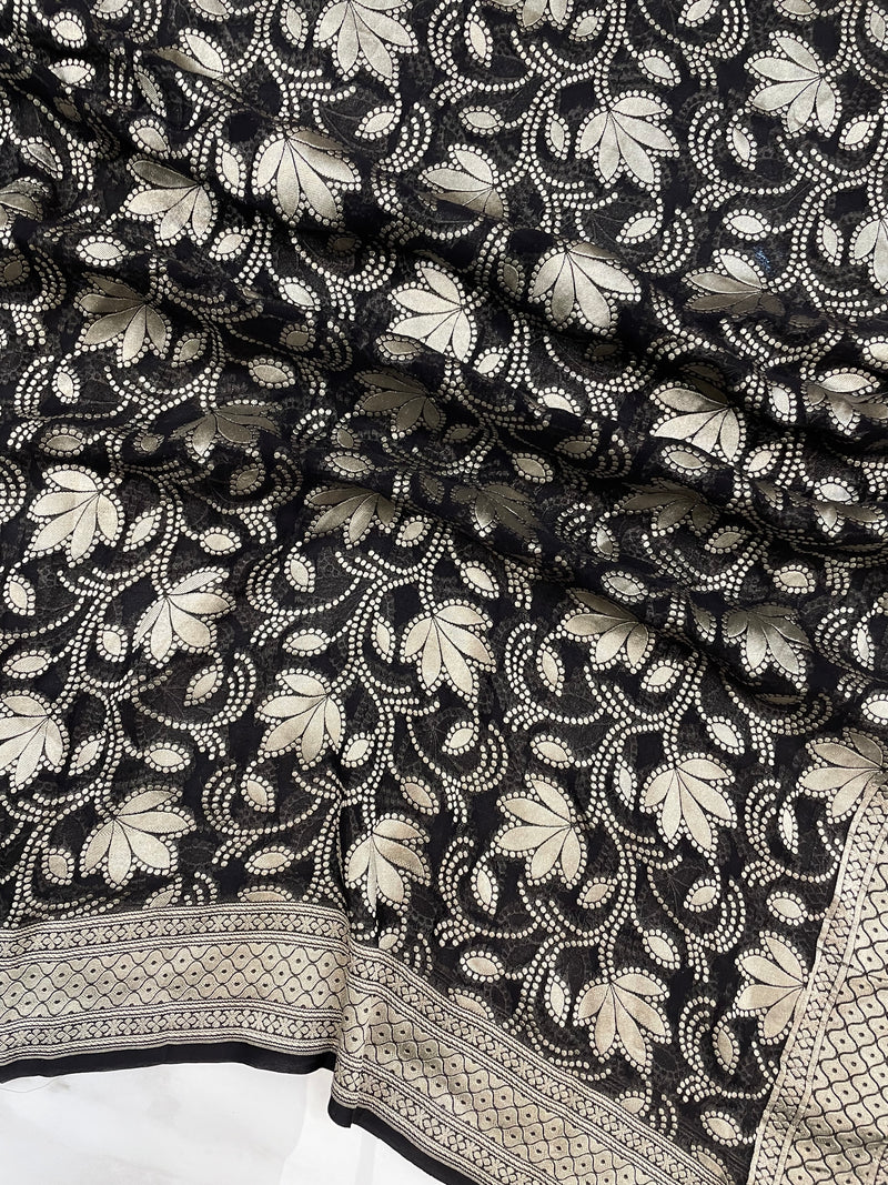 Pure Khaddi Georgette Dupatta - water zari - The Handlooms