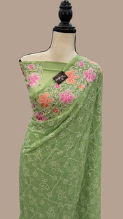 Pure Georgette Chikankari Handloom Banarasi Saree - The Handlooms