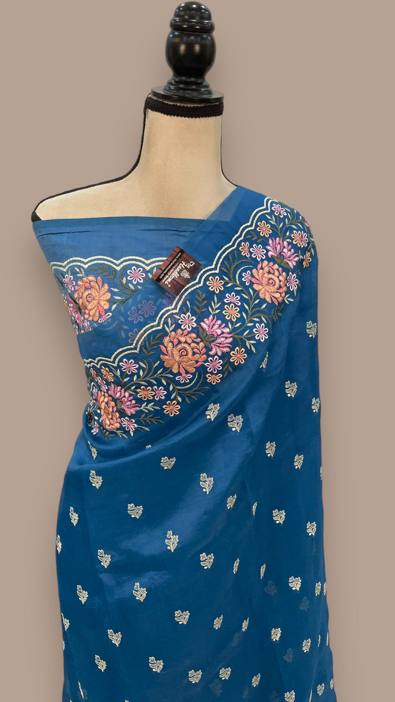 Pure Organza Chikankari Handloom Banarasi Saree - The Handlooms