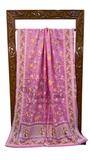 Pink Pure Tussar Silk Handloom Banarasi Saree With Chikankari - The Handlooms