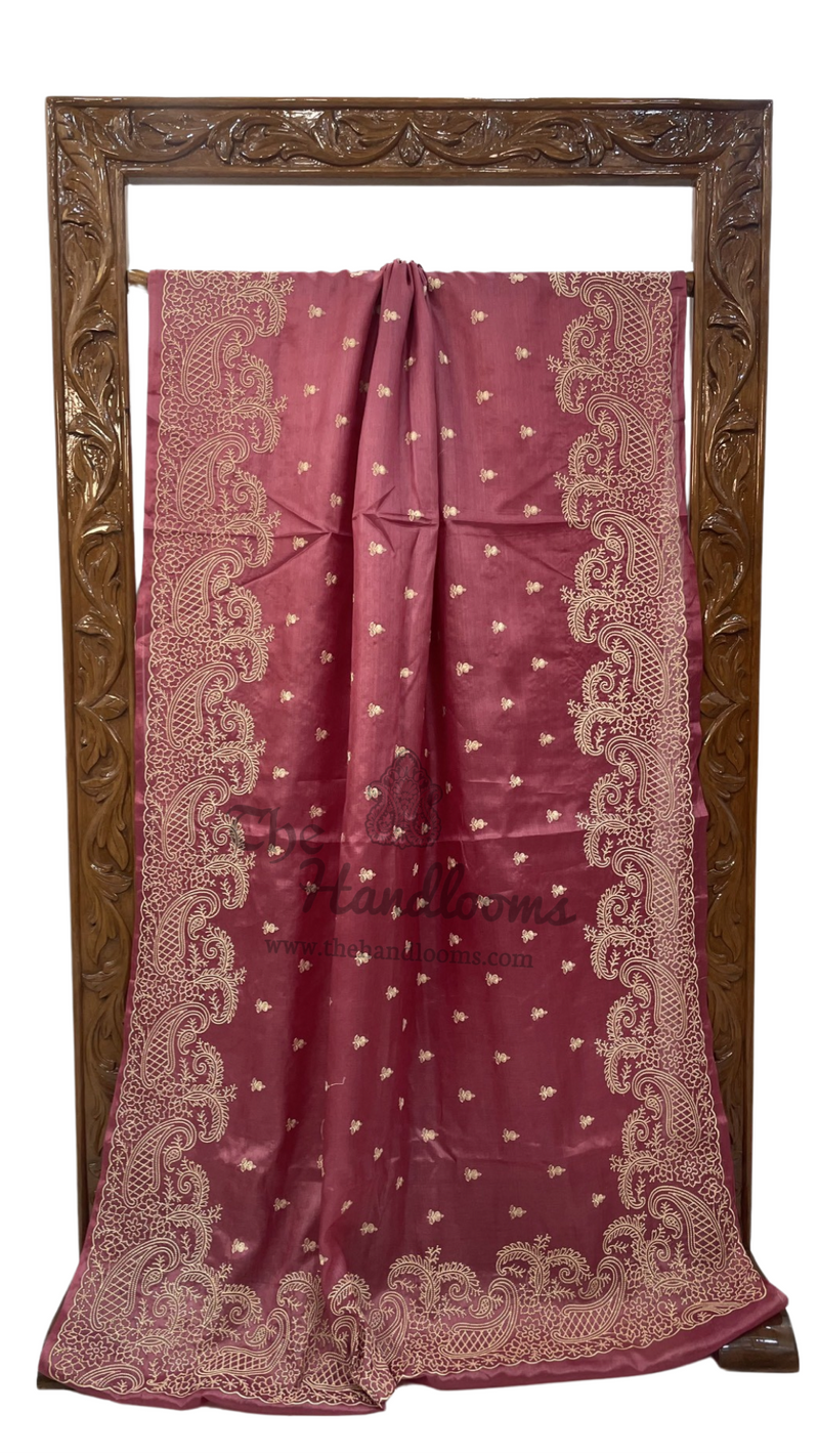 Tussar Silk Handloom Banarasi Saree With Chikankari - The Handlooms