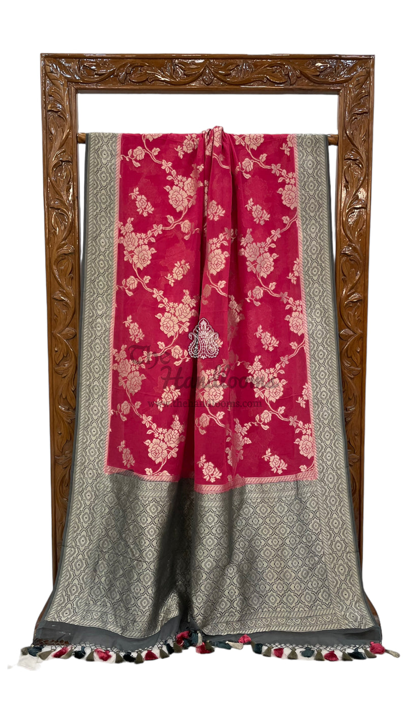 Pure Khaddi Georgette Handloom Banarasi Saree - Water zari - The Handlooms