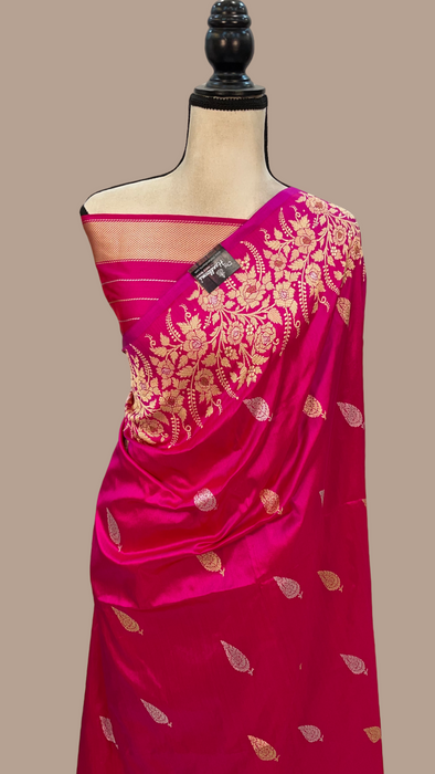 Pure Katan Silk Banarasi Handloom Saree - All over Sona Roopa Kadua motifs