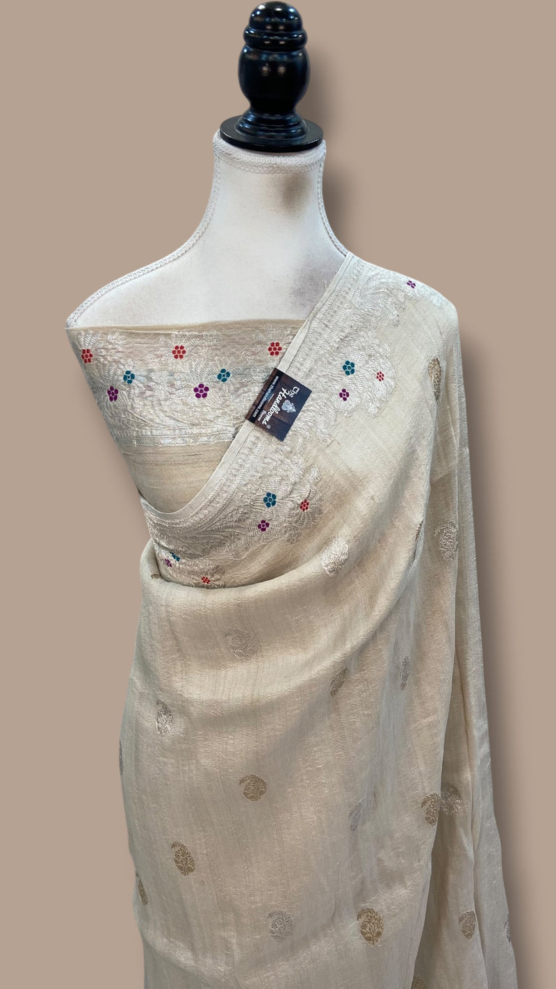 Pure Tussar Georgette Handloom Banarasi Saree With Meenakari