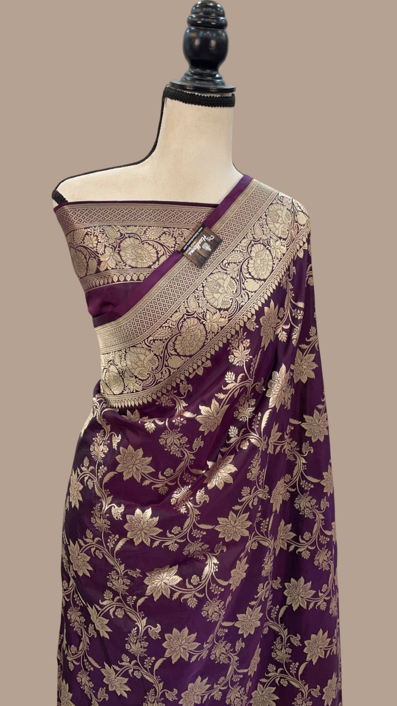 Pure Katan Silk Banarasi Handloom Saree - All Over Jaal Work - The Handlooms