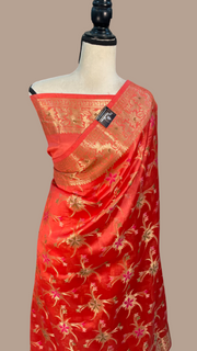 Pure Dupion Silk Banarasi Saree - Gold Zari - The Handlooms