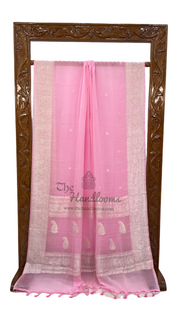 Pure Georgette Banarasi Handloom Saree - pink - The Handlooms