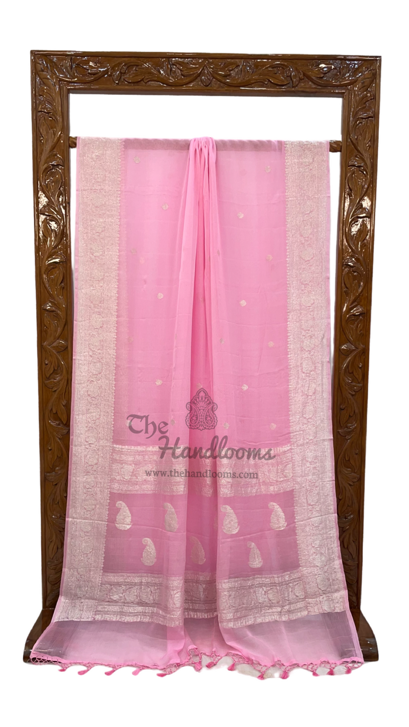 Pure Georgette Banarasi Handloom Saree - pink - The Handlooms
