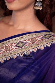 Blue Pure Chiffon Khaddi Banarasi Saree - The Handlooms