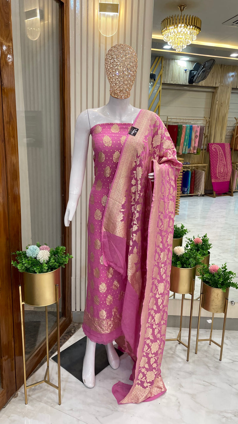 Khaddi Georgette Handlooms Banarasi Dress material - The Handlooms