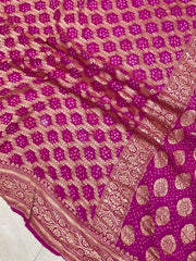 Pure Georgette Banarasi Bandhej Handloom Saree - The Handlooms