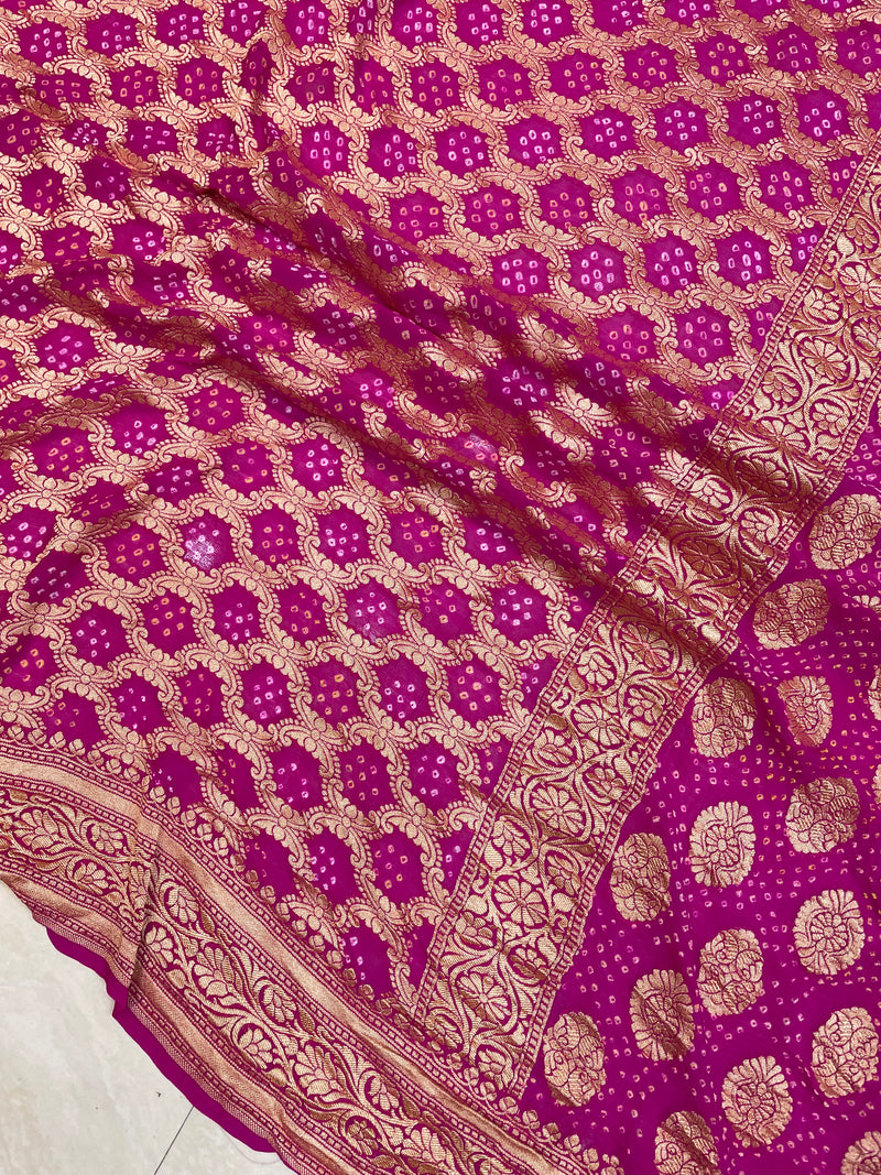 Pure Georgette Banarasi Bandhej Handloom Saree - The Handlooms