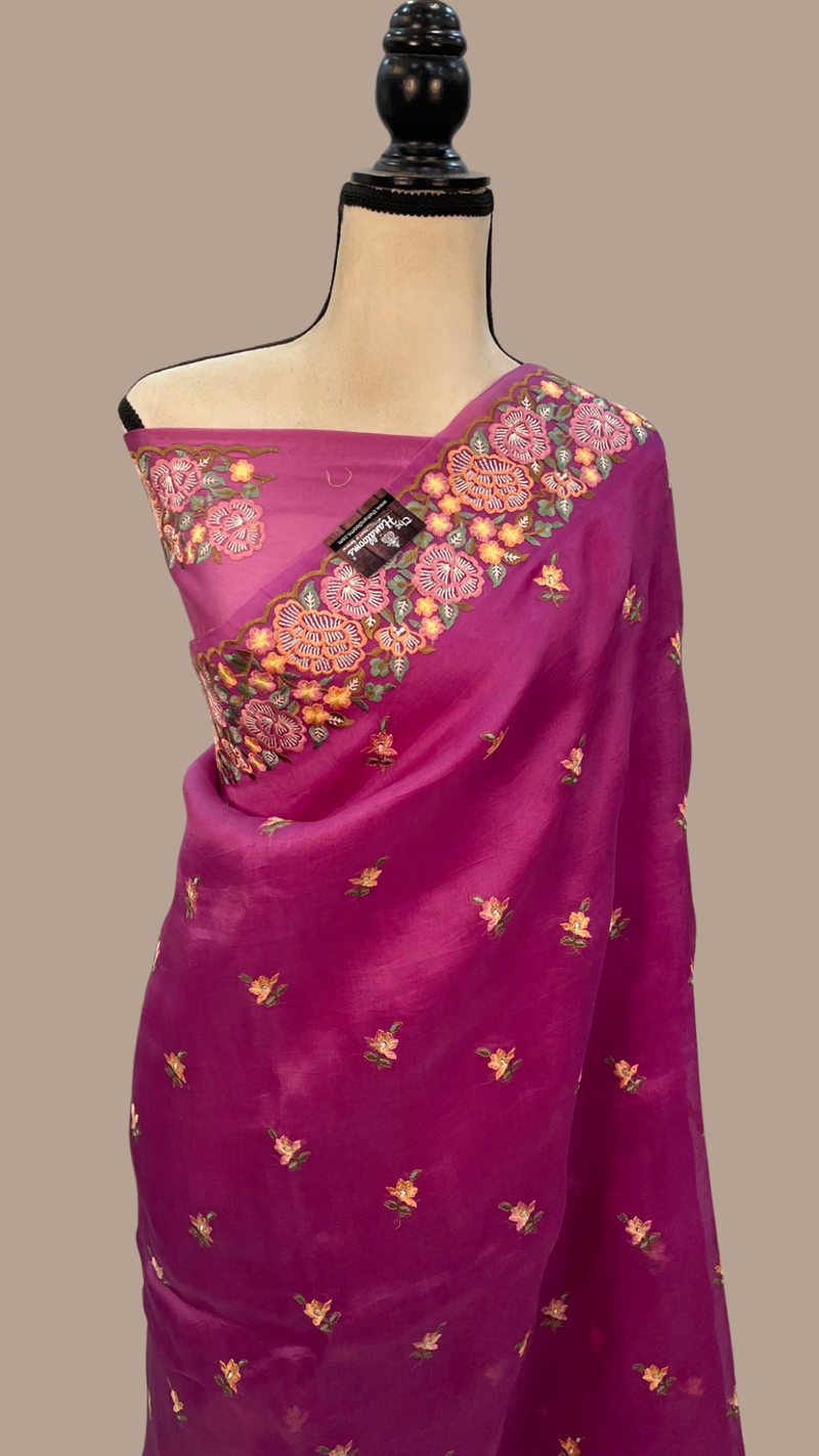 Pure Organza Chikankari Handloom Banarasi Saree - The Handlooms