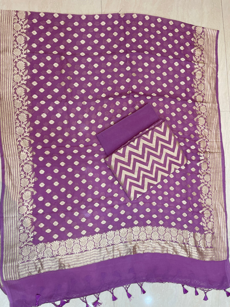 Pure Khaddi Georgette Banarasi Dress material - The Handlooms