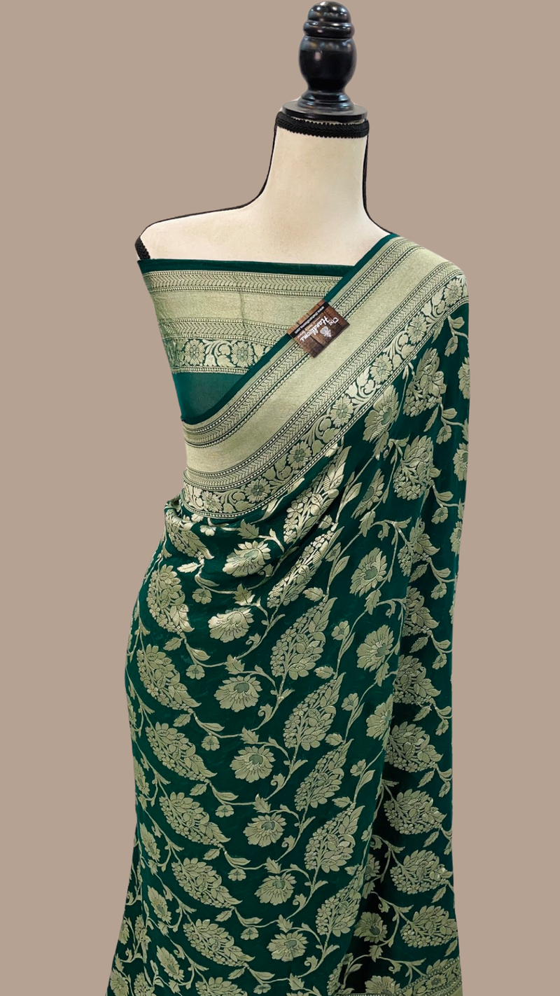 Pure Khaddi Georgette Handloom Banarasi Saree - Water zari - The Handlooms