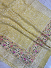 Pure Georgette Chikankari Handloom Banarasi Saree - The Handlooms