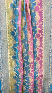 Pure Khaddi Georgette Dupatta - water zari - The Handlooms