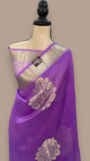 Lavender Pure Kora Handloom Banarasi Saree - The Handlooms