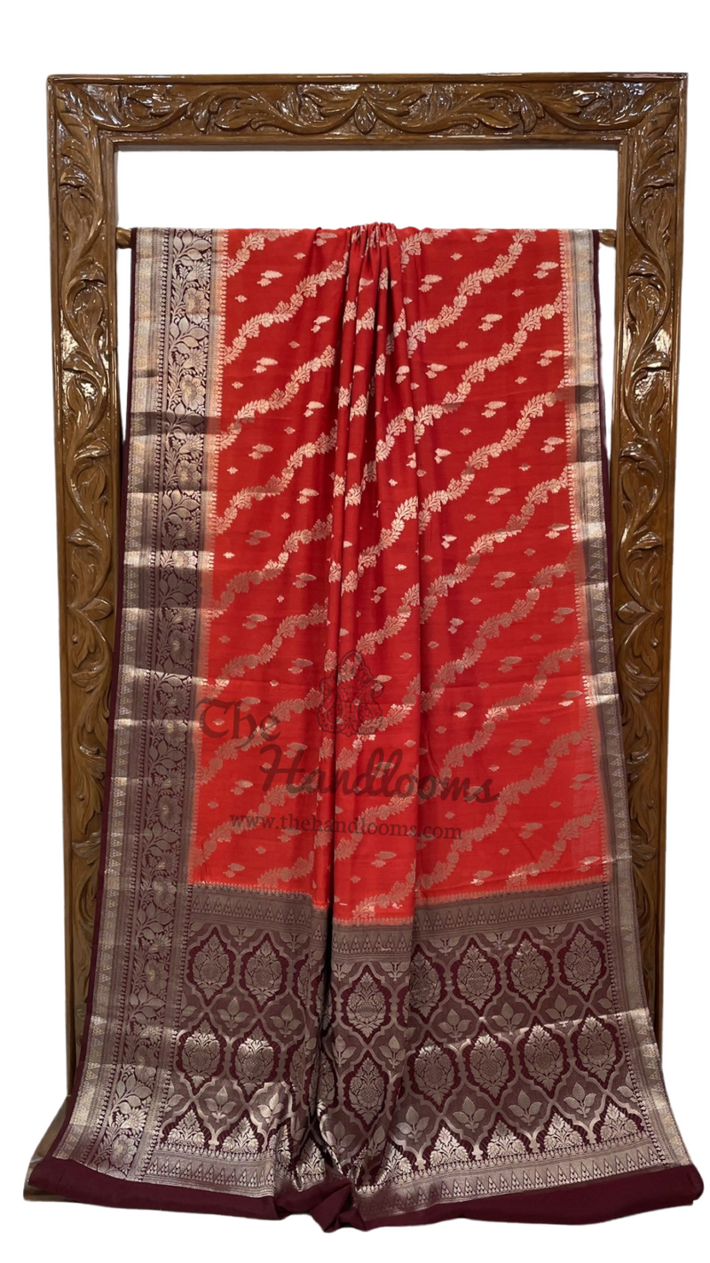Red Pure Chiniya Silk Handloom Banarasi Saree - The Handlooms
