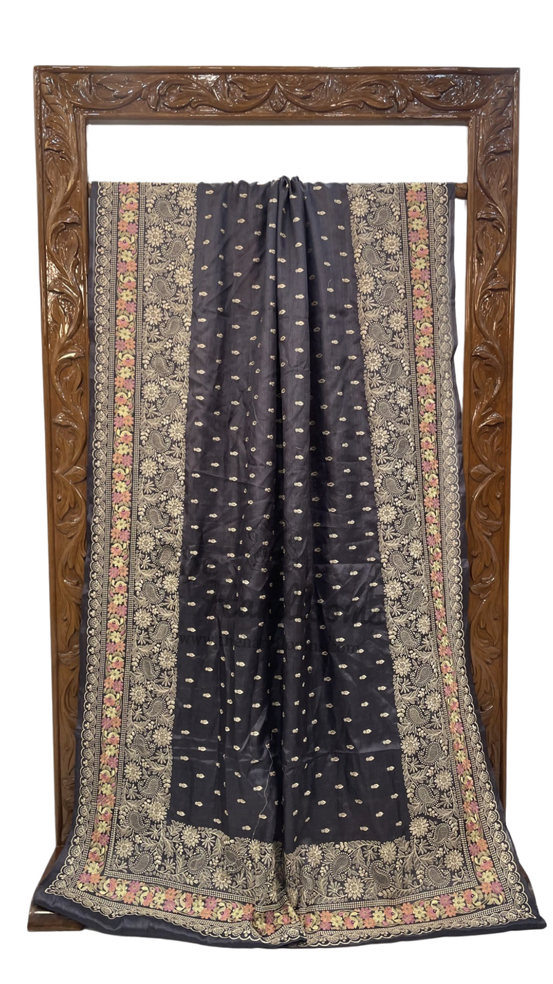 Tussar Silk Handloom Banarasi Saree With Chikankari - The Handlooms