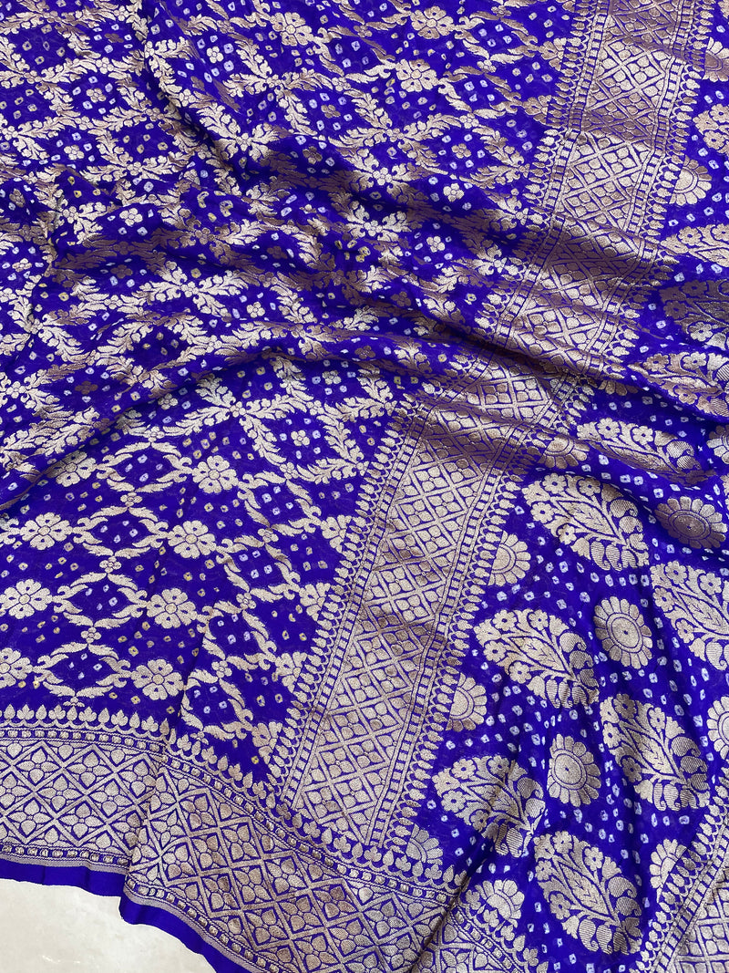 Pure Georgette Banarasi Bandhej Handloom Dupatta - The Handlooms