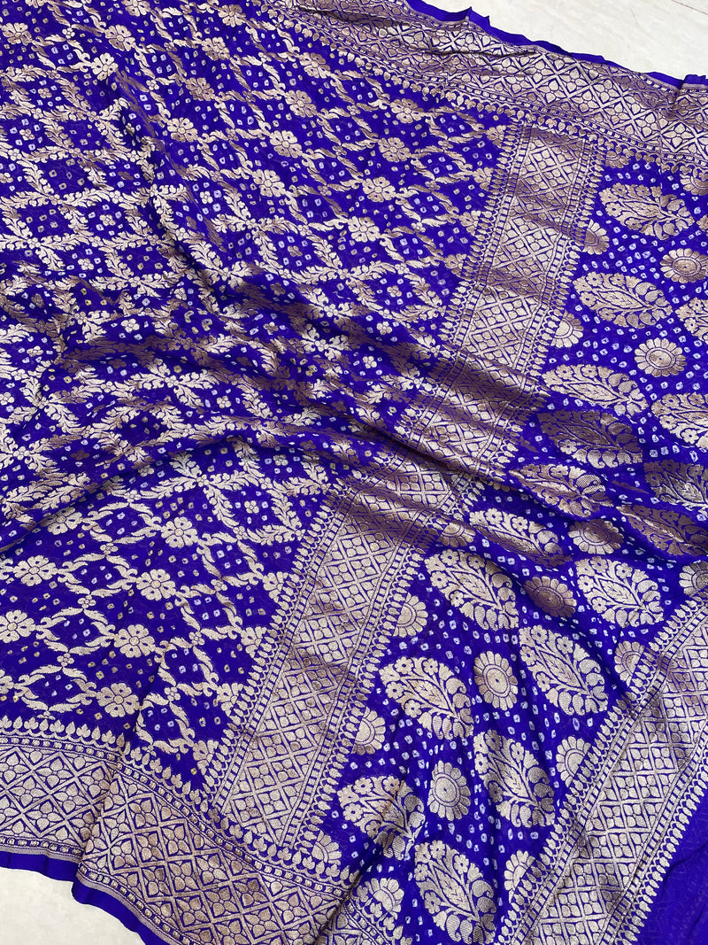 Pure Georgette Banarasi Bandhej Handloom Dupatta - The Handlooms
