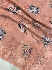 Pure Georgette  Digital Print with Chikankari Handloom Banarasi Saree - The Handlooms