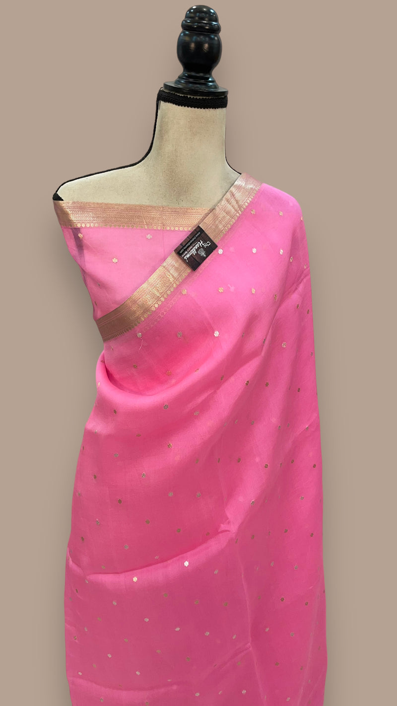 Pink Pure Kora Handloom Banarasi Saree all over kadua motifs - The Handlooms