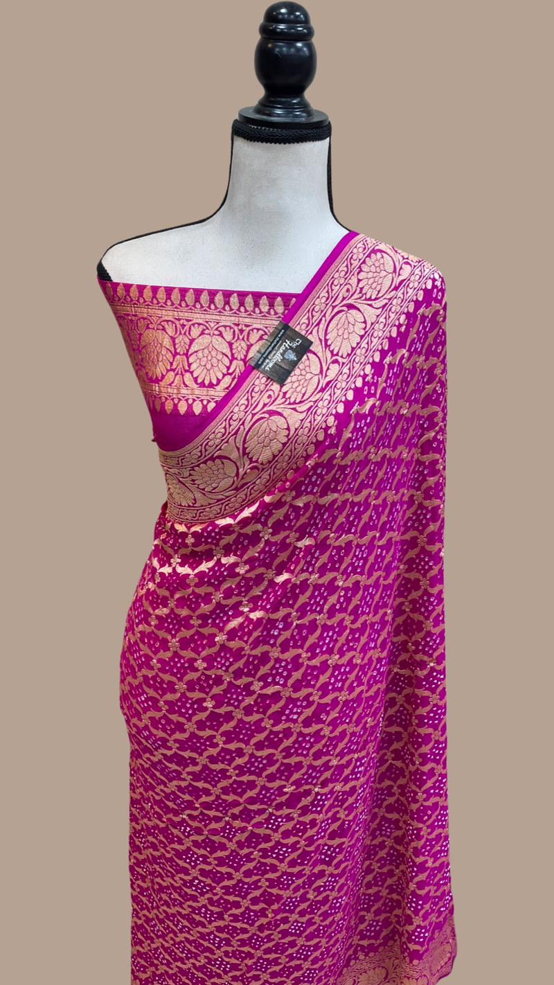 Pure Georgette Banarasi Bandhej Handloom Saree - The Handlooms