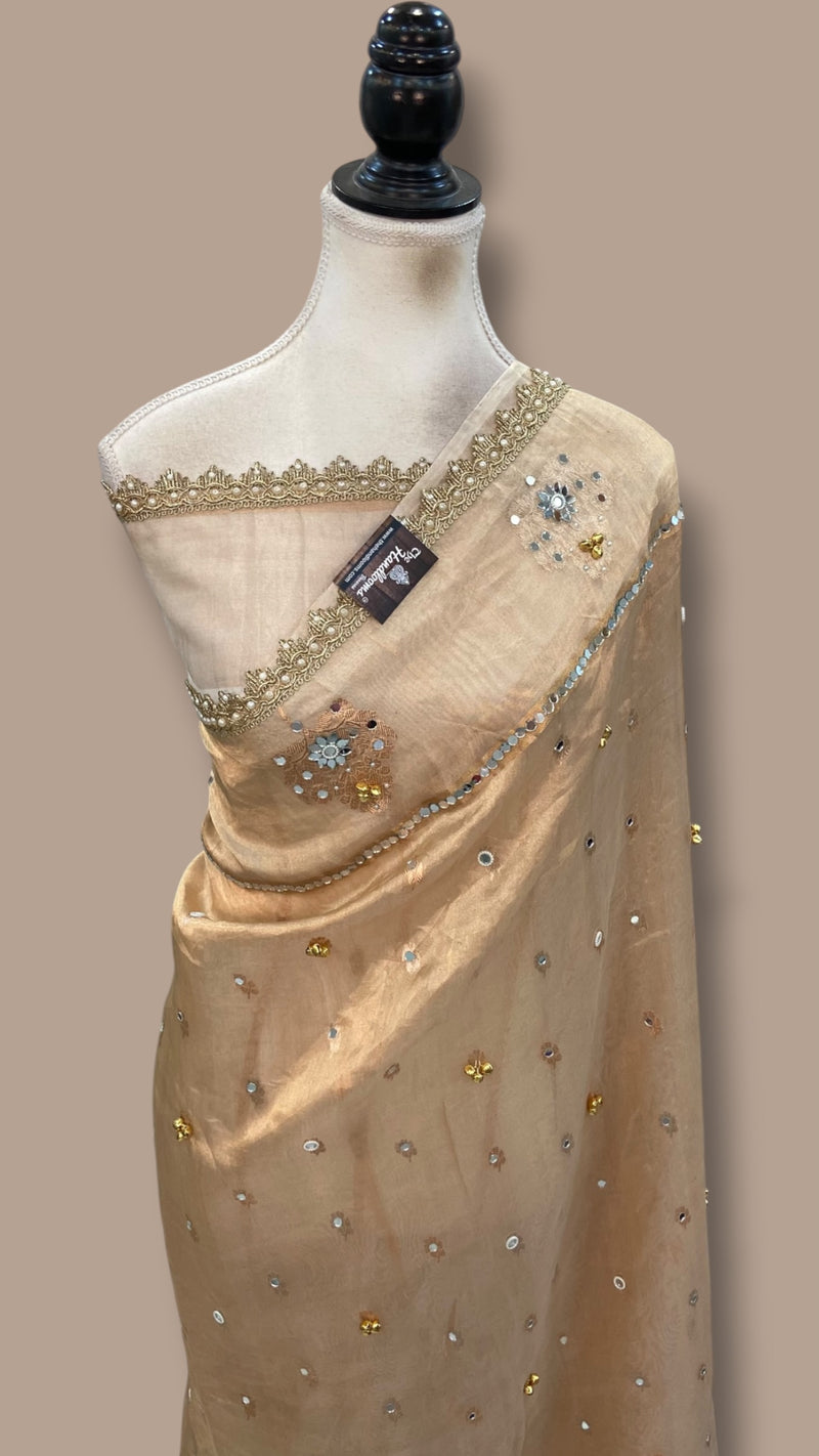 Pure Kora Tissue Silk Handloom Banarasi Saree - Handwork