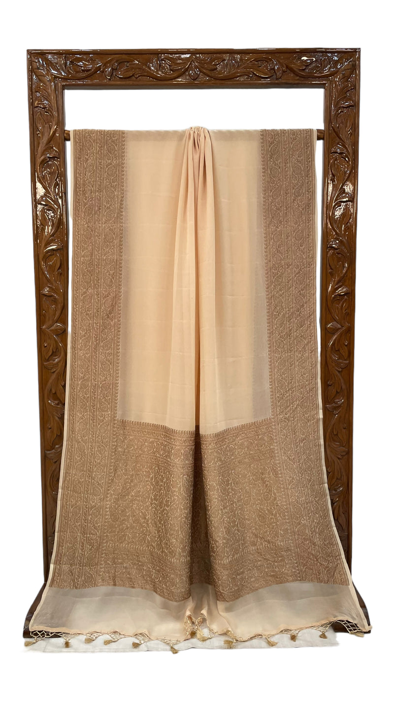 Khaddi Georgette Handloom Banarasi Saree -  Antique zari - The Handlooms