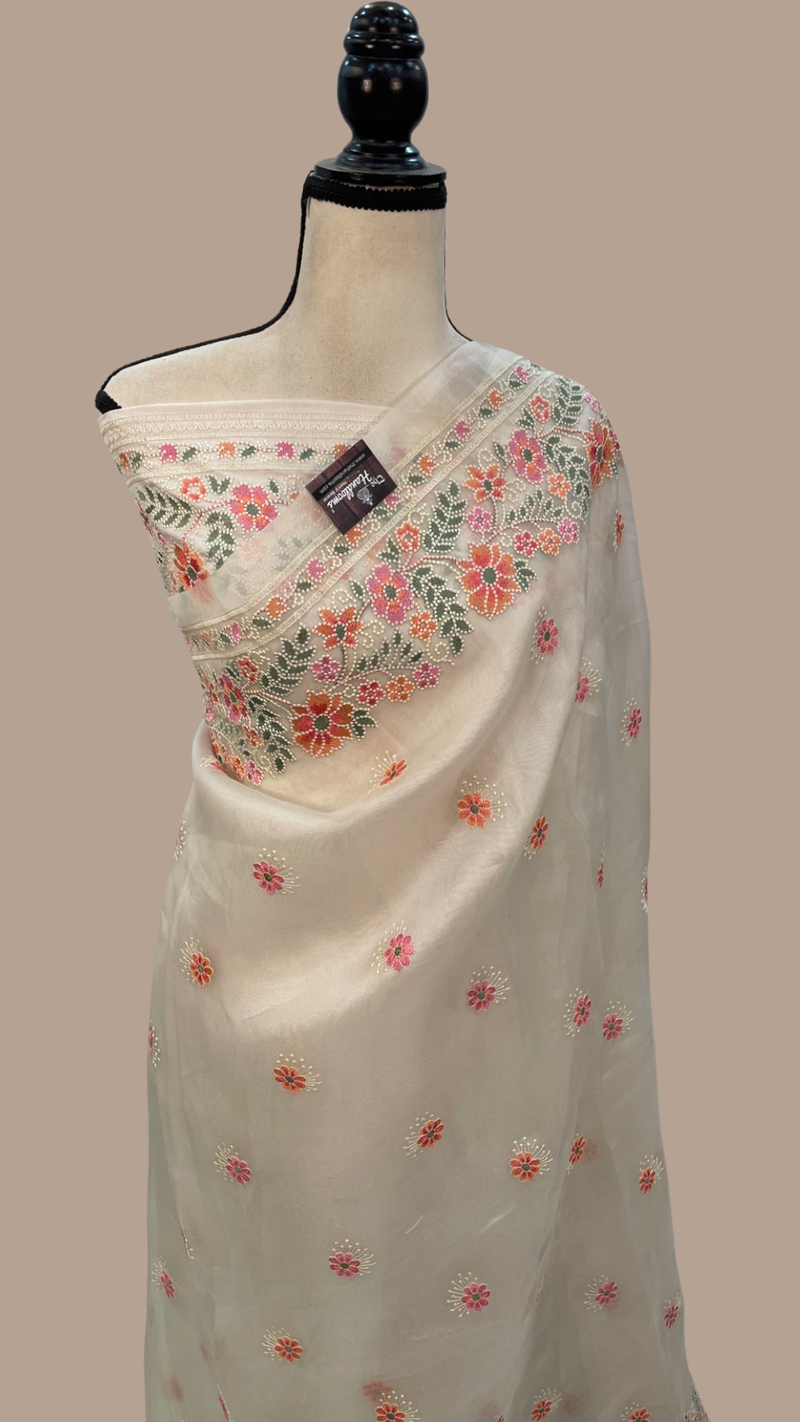 Pure Organza Chikankari Handloom Banarasi Saree - The Handlooms