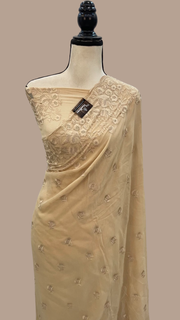 Pure Georgette Chikankari Handloom Banarasi Saree - The Handlooms
