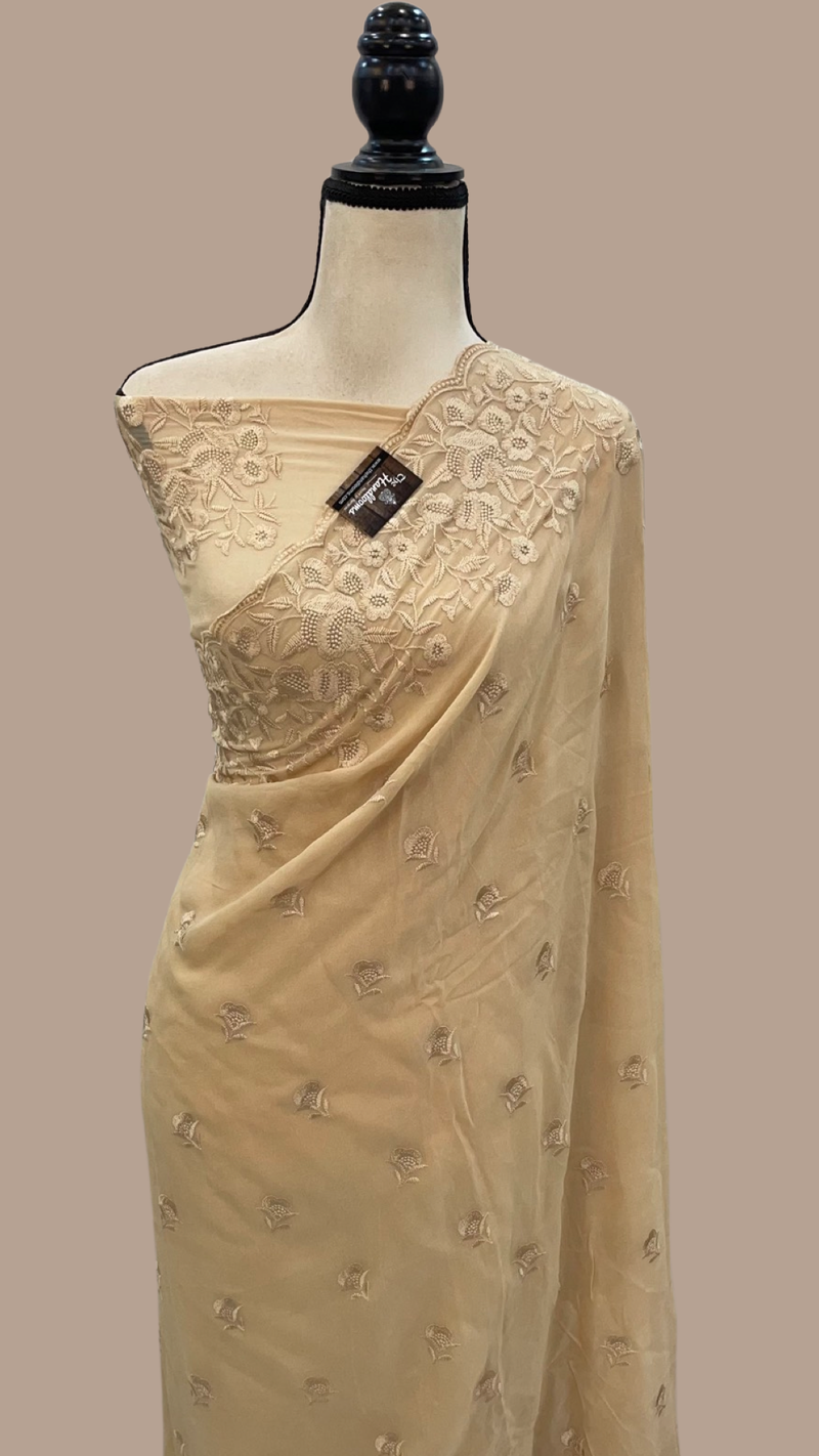 Pure Georgette Chikankari Handloom Banarasi Saree - The Handlooms