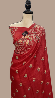 Tussar Silk Handloom Banarasi Saree With Chikankari - The Handlooms