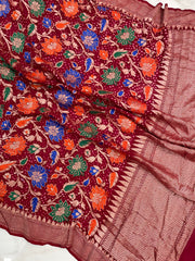 Pure Georgette Banarasi Bandhej Handloom Saree - with meenakari work - The Handlooms