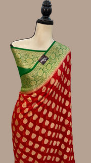 Red Pure Chiffon Khaddi Banarasi Saree - The Handlooms