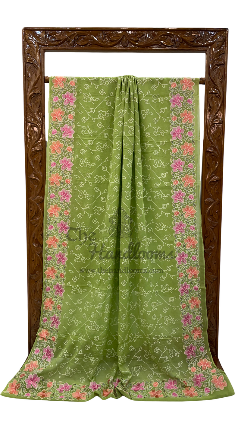Pure Georgette Chikankari Handloom Banarasi Saree - The Handlooms