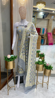 Pure Khaddi Georgette Banarasi Dress material - The Handlooms