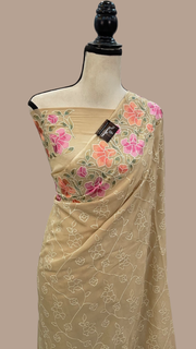 Pure Georgette Chikankari Handloom Banarasi Saree - The Handlooms