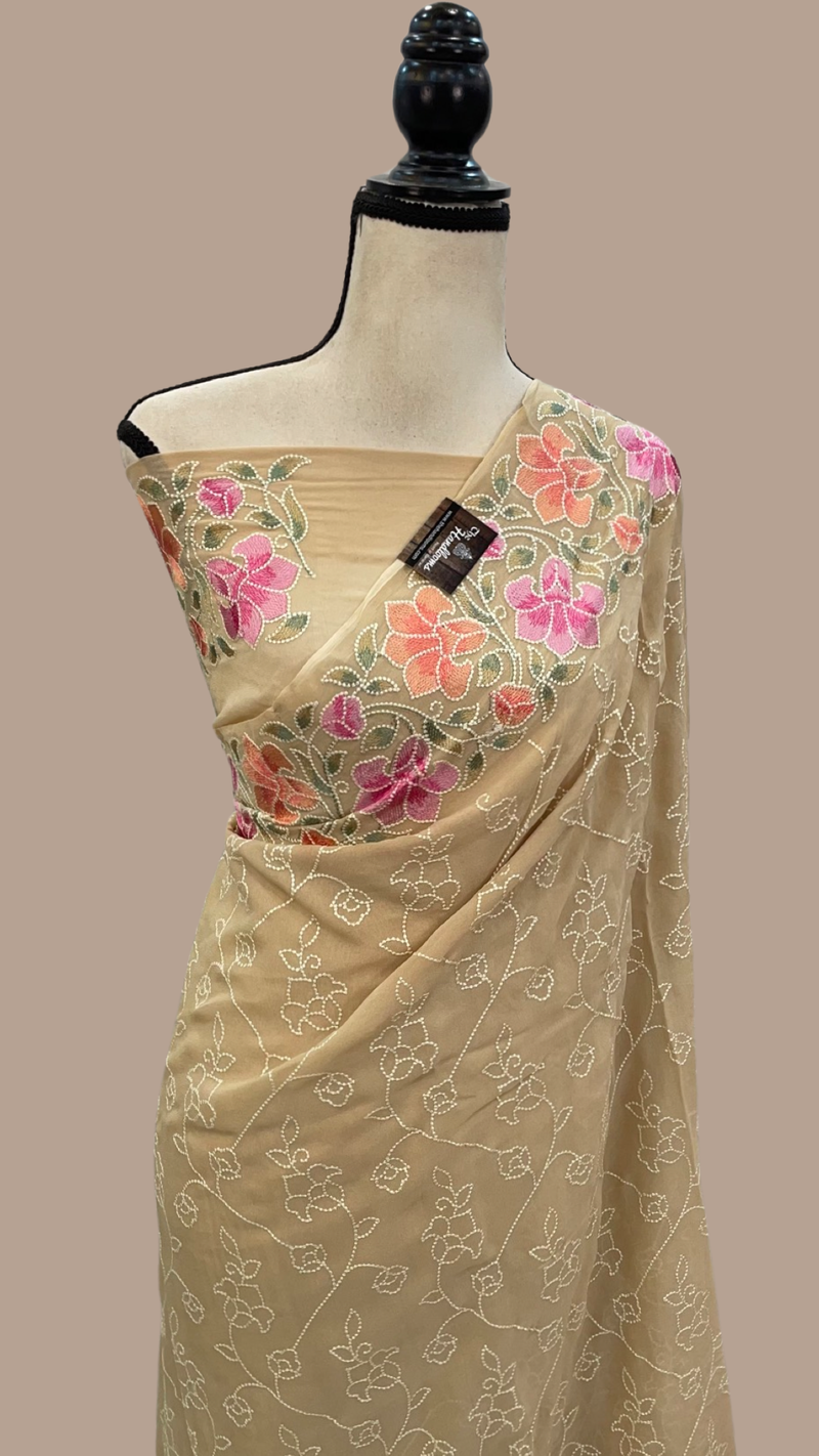 Pure Georgette Chikankari Handloom Banarasi Saree - The Handlooms