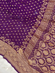 Purple Pure Georgette Banarasi Bandhej Handloom Saree - The Handlooms