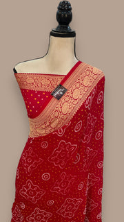 Red Pure Georgette Banarasi Bandhej Handloom Saree - The Handlooms
