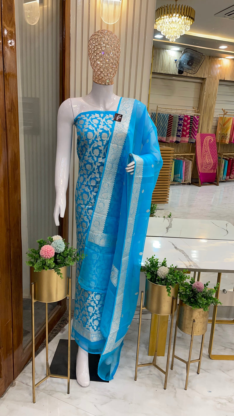 Khaddi Georgette Banarasi Dress material - The Handlooms