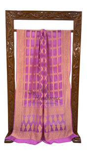 Pure Khaddi Georgette Dupatta - gold zari - The Handlooms