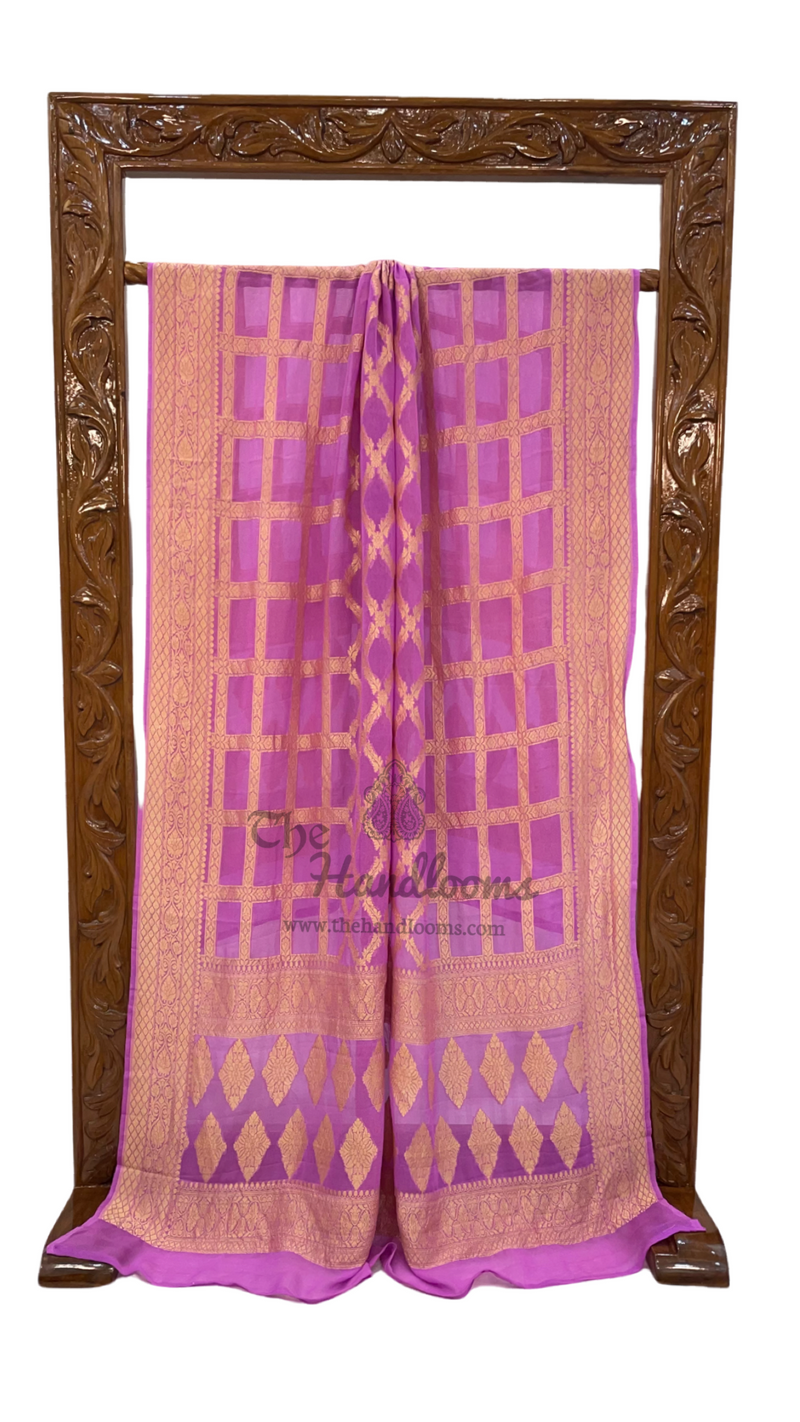 Pure Khaddi Georgette Dupatta - gold zari - The Handlooms