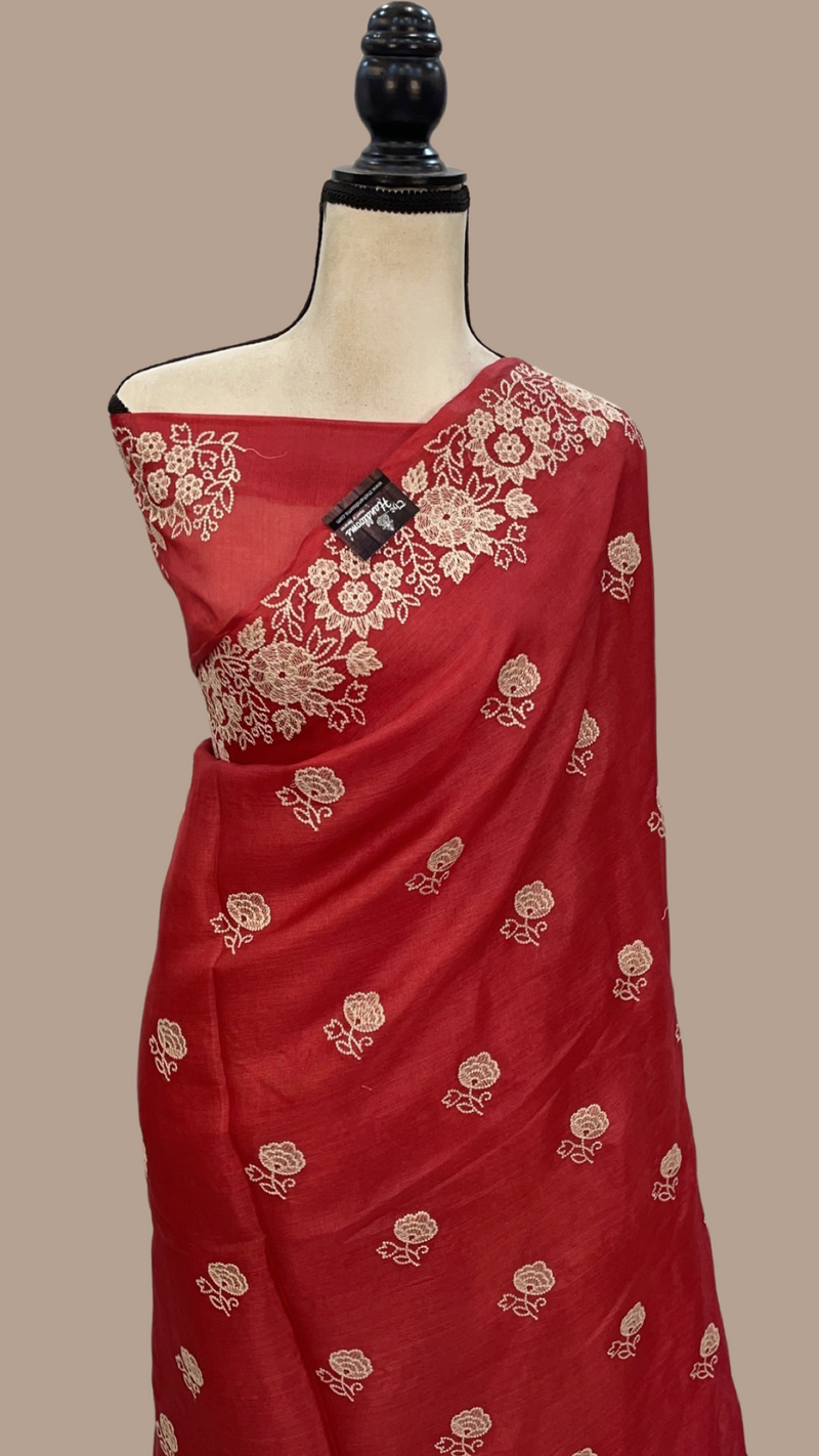 Tussar Silk Handloom Banarasi Saree With Chikankari - The Handlooms