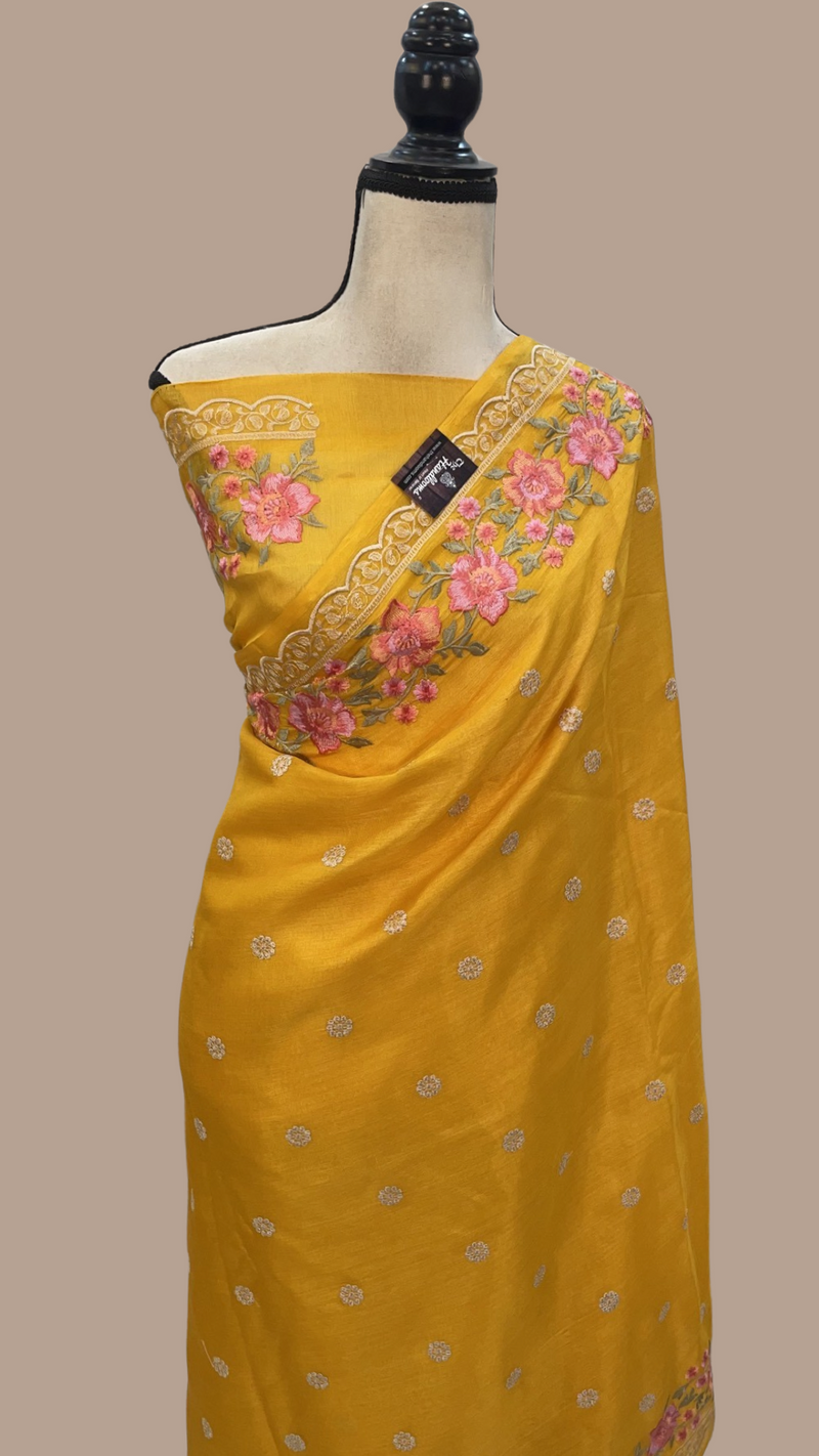 Tussar Silk Handloom Banarasi Saree With Chikankari - The Handlooms